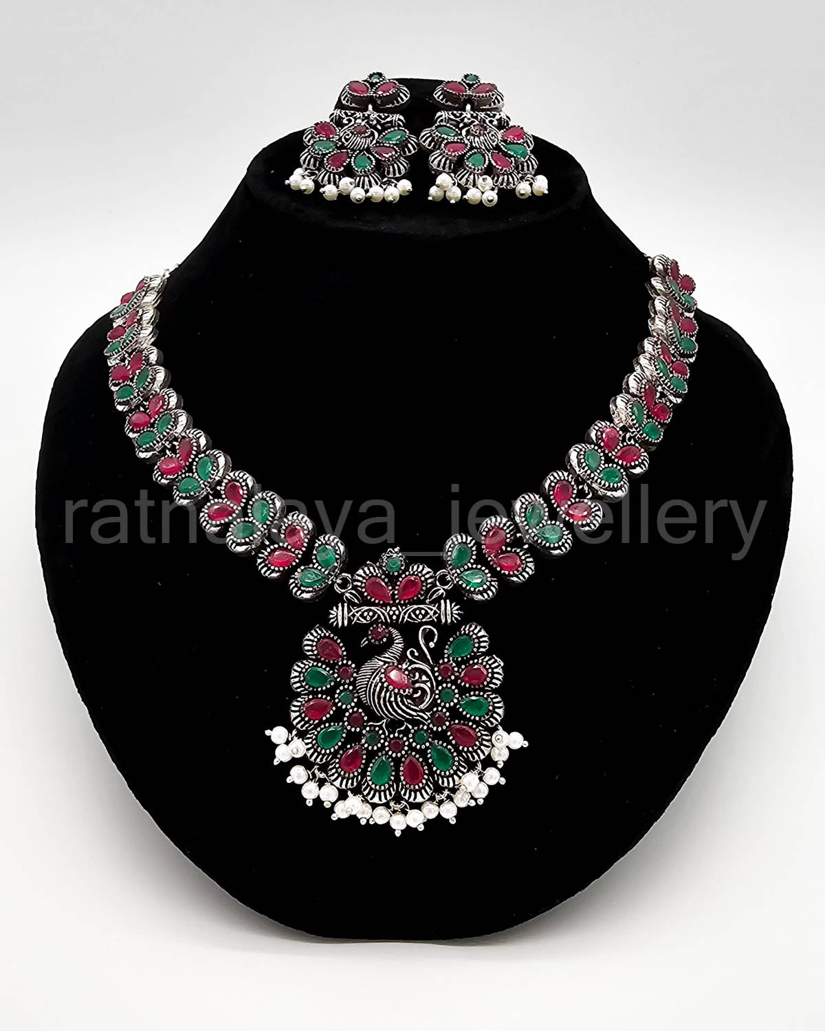 Oxidized Peacock Necklace Set