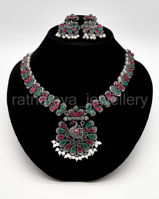 Oxidized Peacock Necklace Set