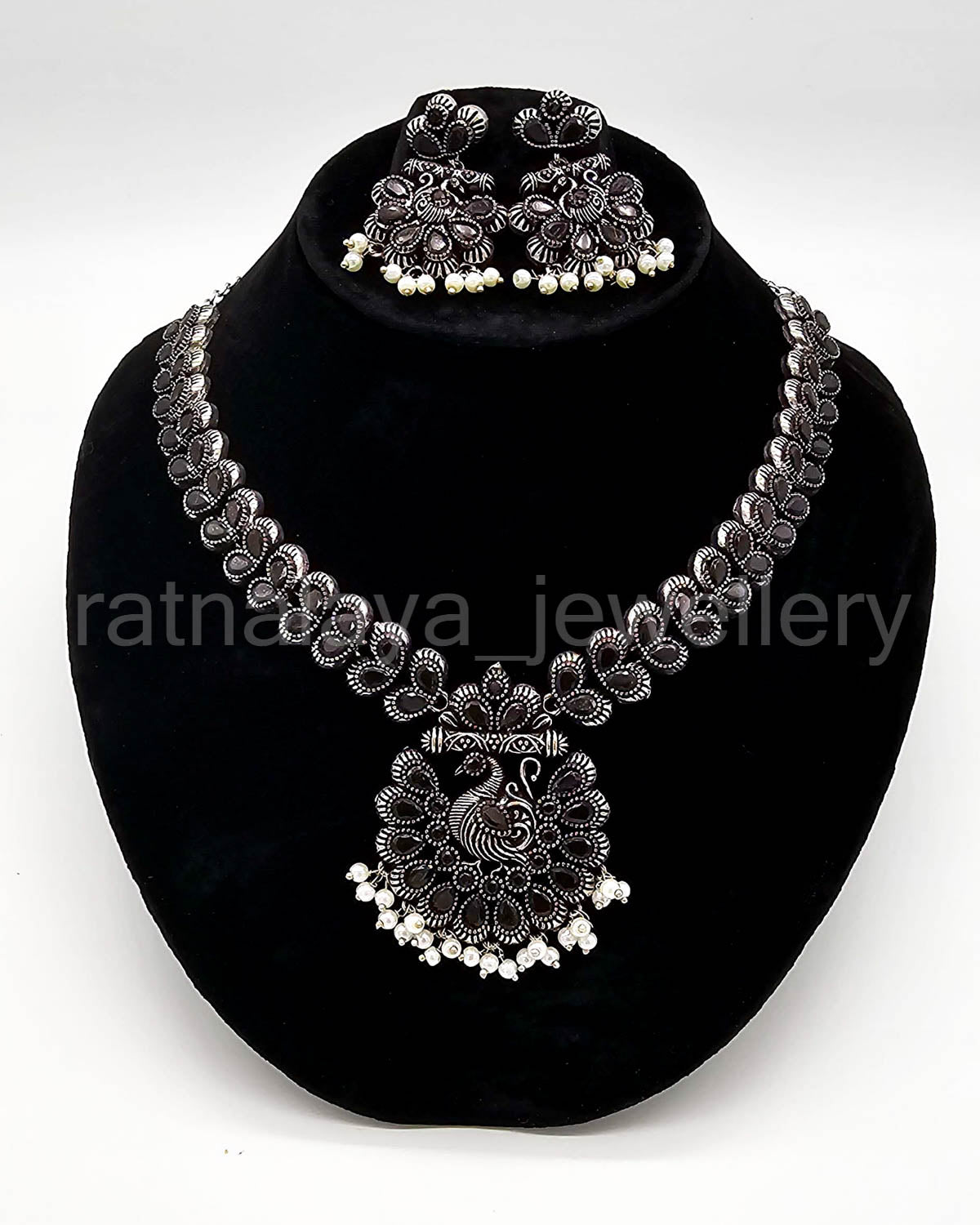 Oxidized Peacock Necklace Set