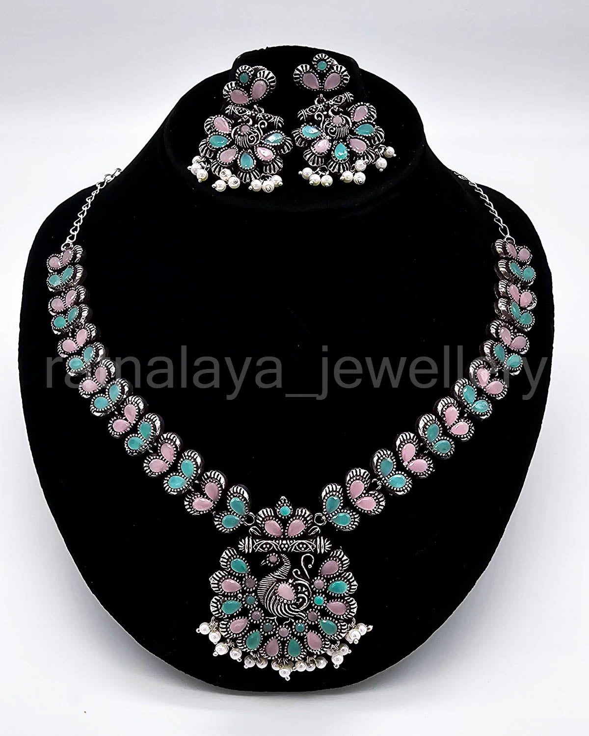 Oxidized Peacock Necklace Set