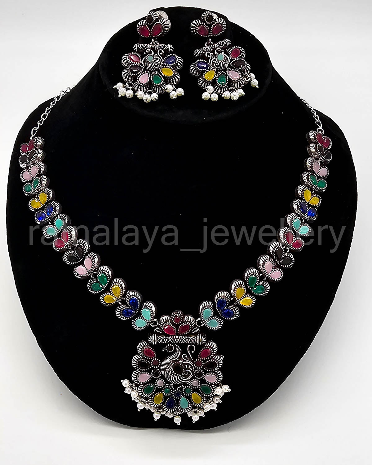 Oxidized Peacock Necklace Set