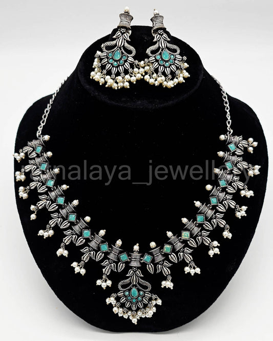 Oxidized Leaf Necklace Set