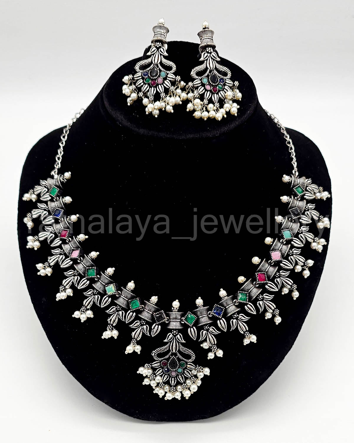 Oxidized Leaf Necklace Set