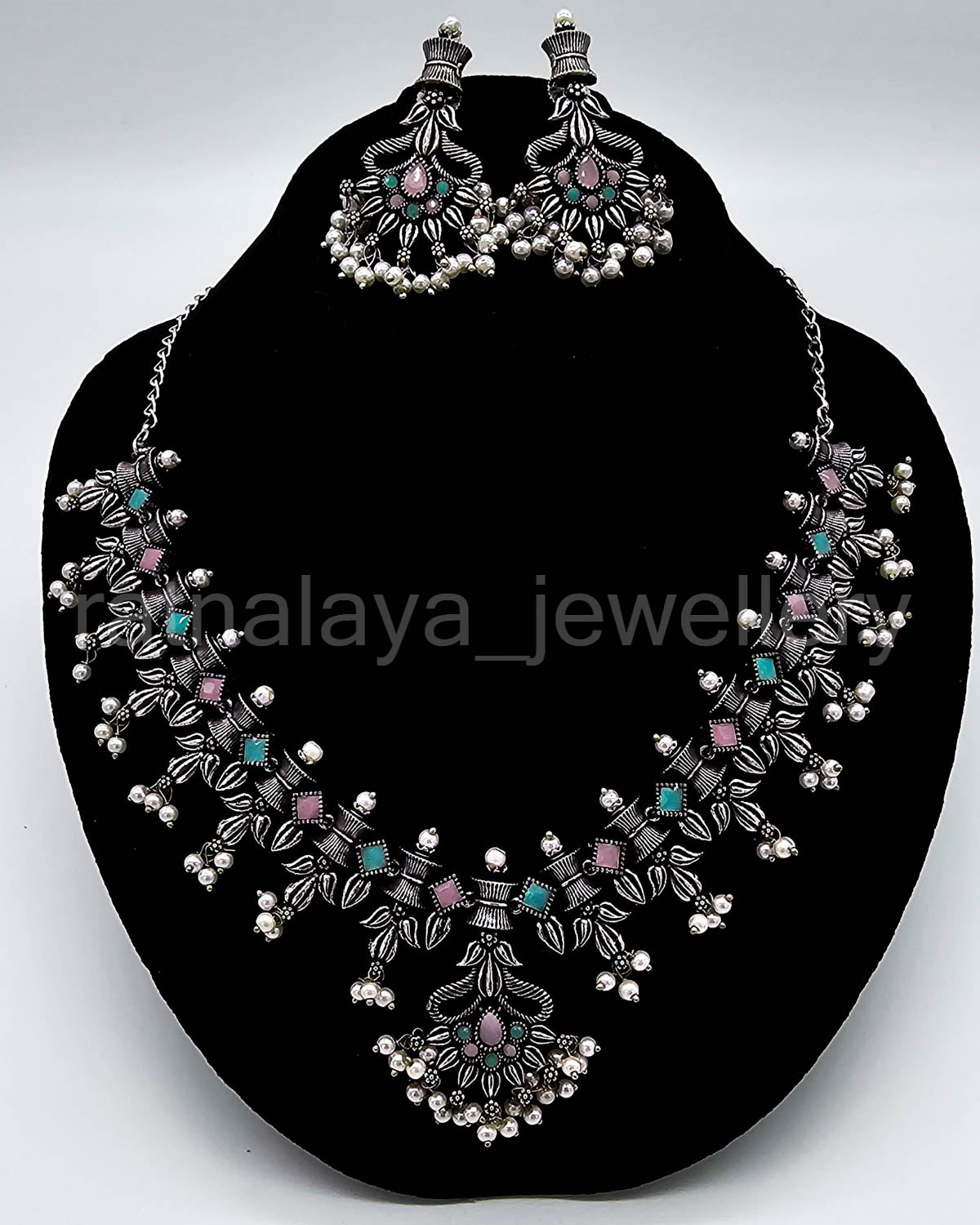 Oxidized Leaf Necklace Set