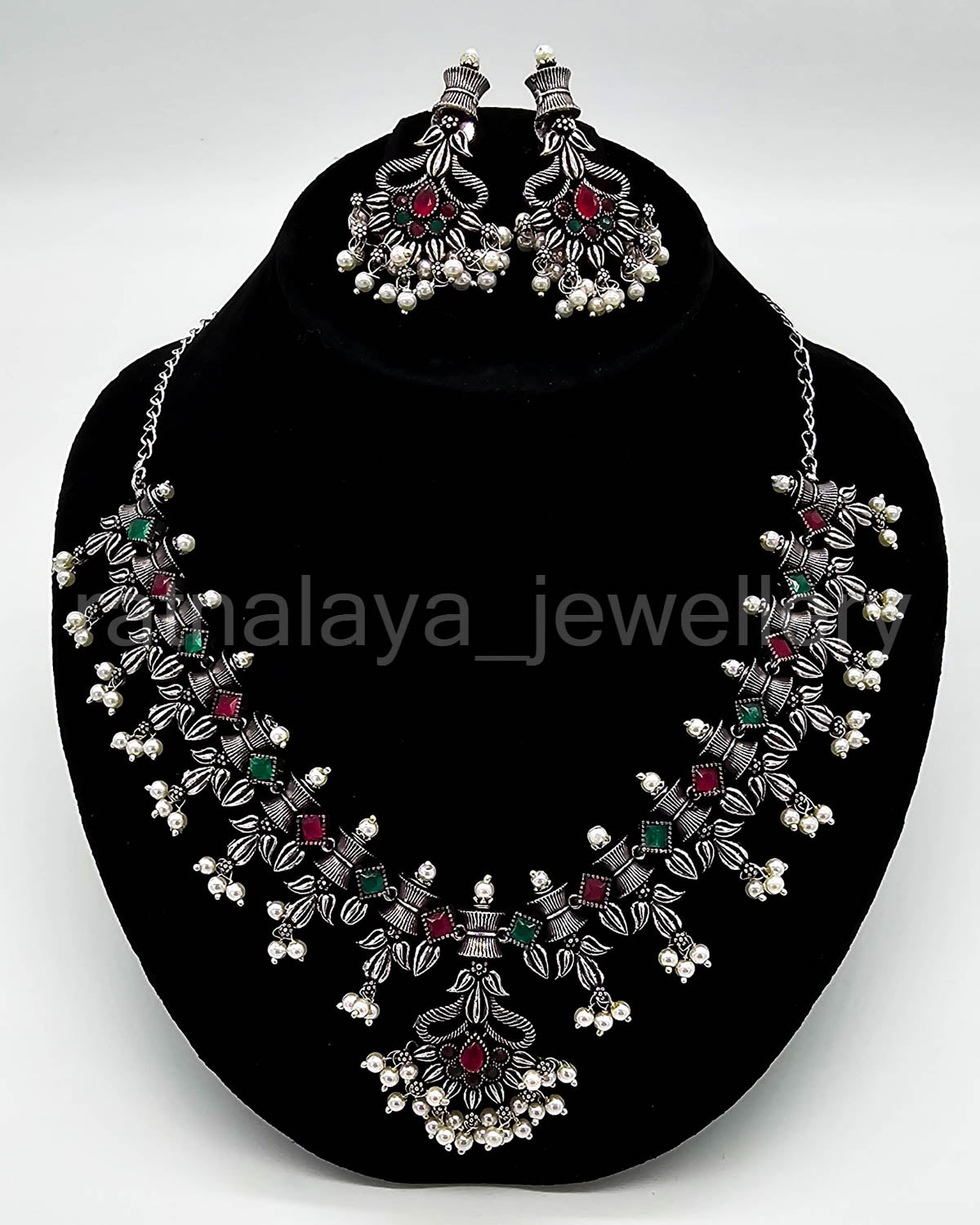 Oxidized Leaf Necklace Set