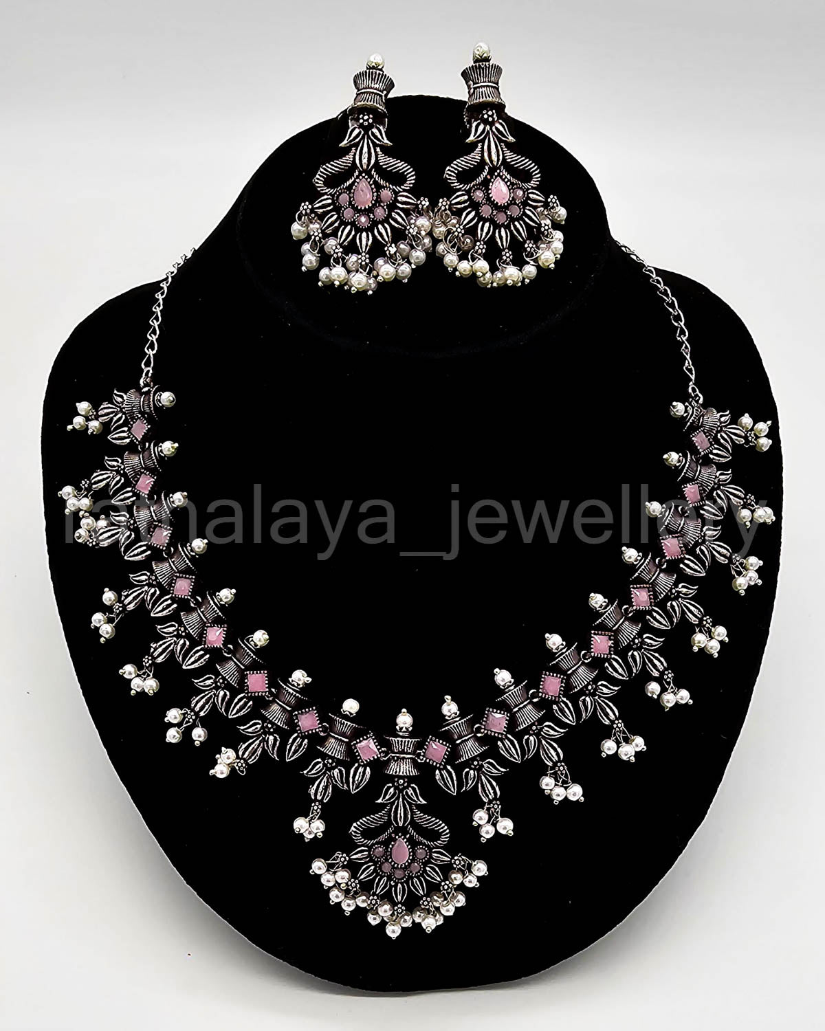 Oxidized Leaf Necklace Set