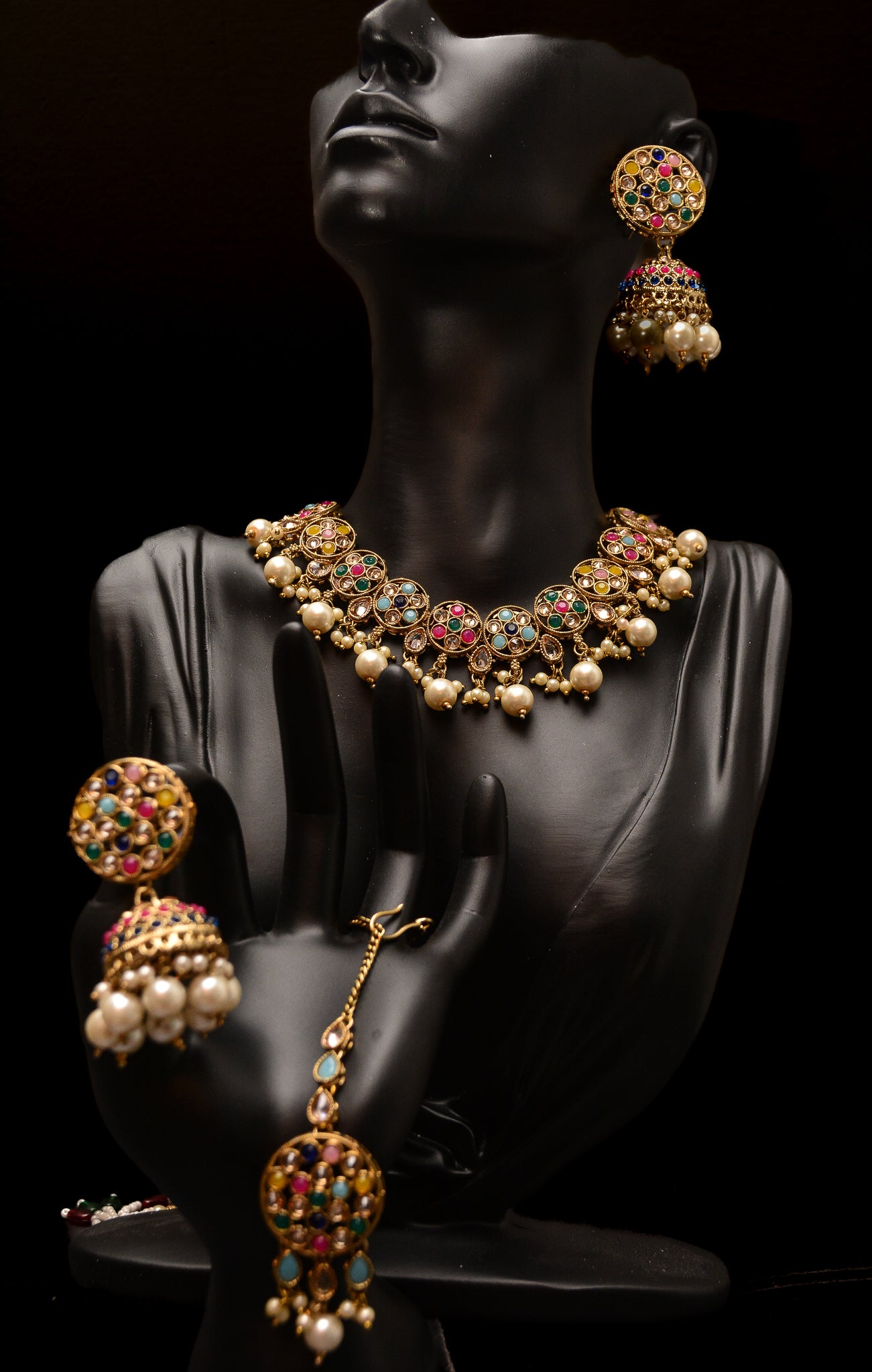 Reverse AD Jhumka and Necklace Set