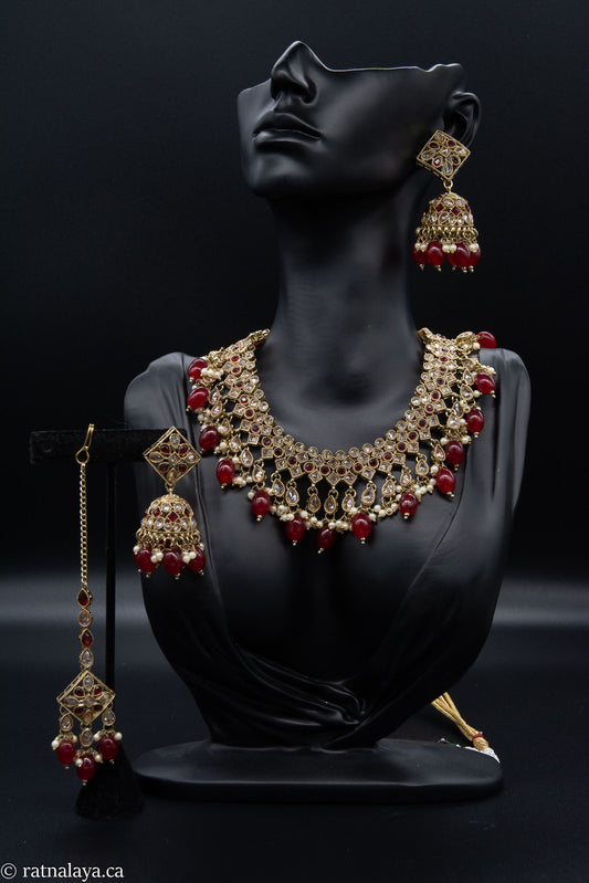 Reverse AD Necklace, Earring  & Tikka Set