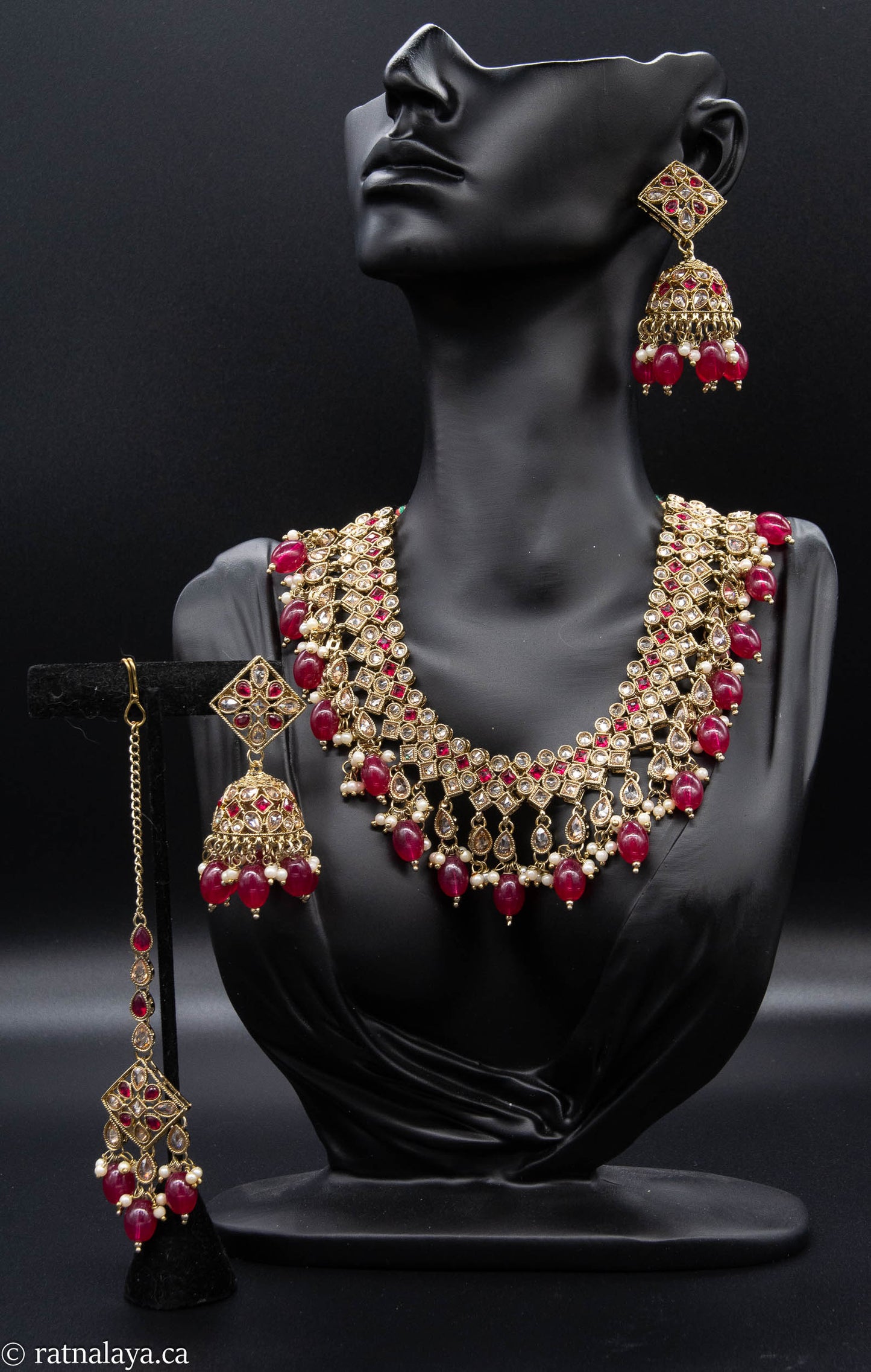 Reverse AD Necklace, Earring  & Tikka Set