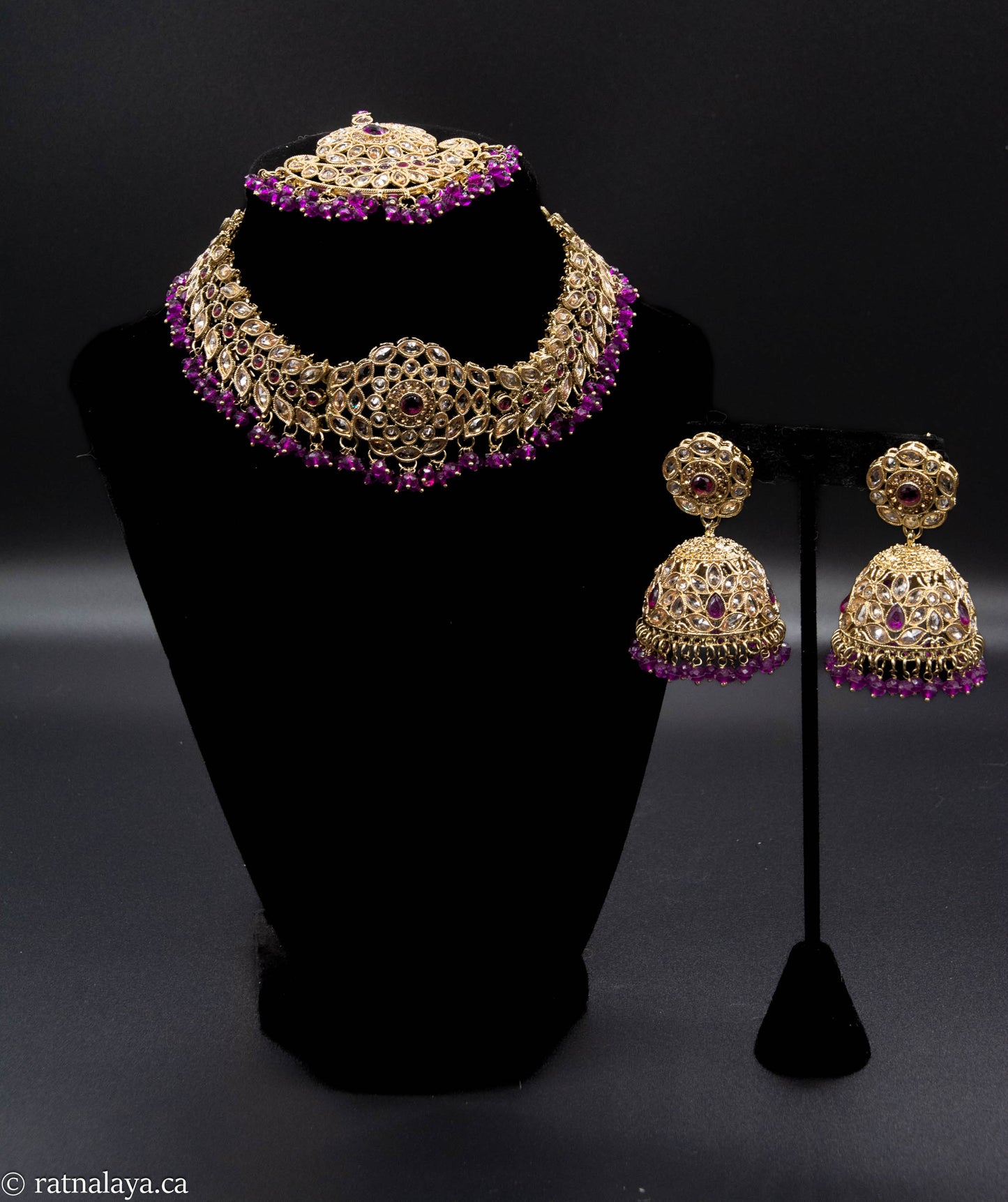 Kundan Necklace Set with Oversized  Kuda Jhumki and Tikka