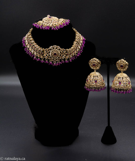 Kundan Necklace Set with Oversized  Kuda Jhumki and Tikka