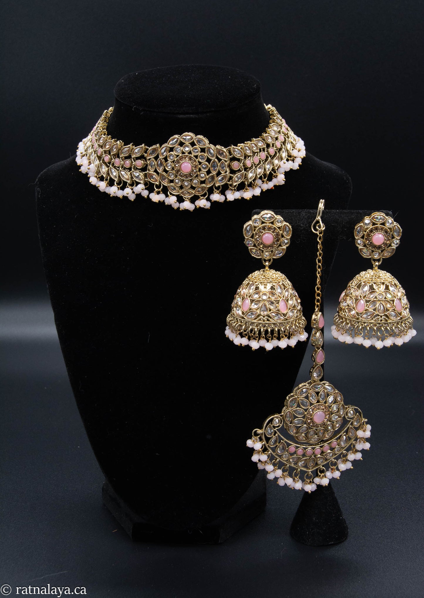 Kundan Necklace Set with Oversized  Kuda Jhumki and Tikka